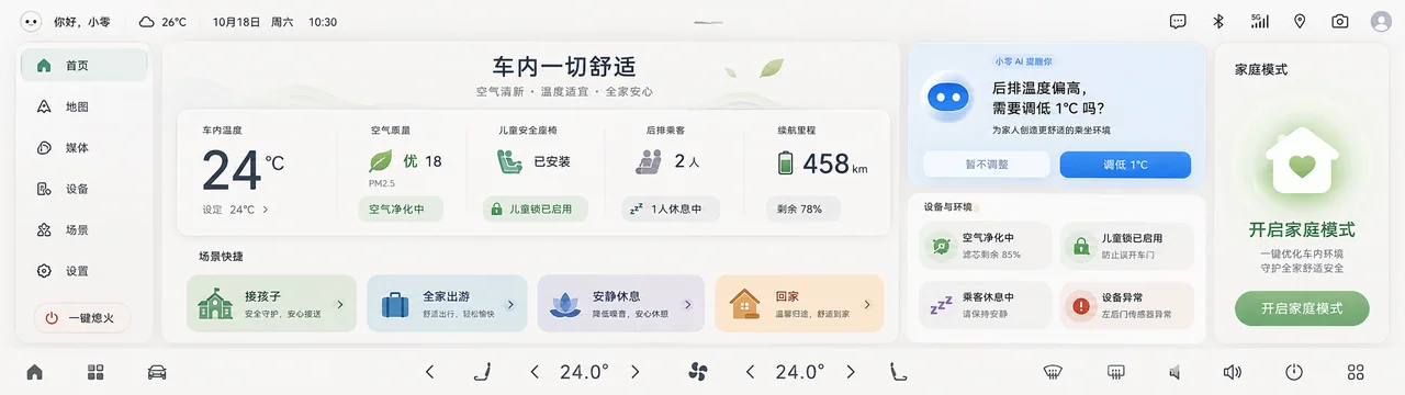 治愈系新能源汽车智能座舱超宽屏UI设计