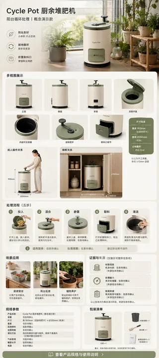 燕麦白自然风厨余堆肥机电商详情页设计