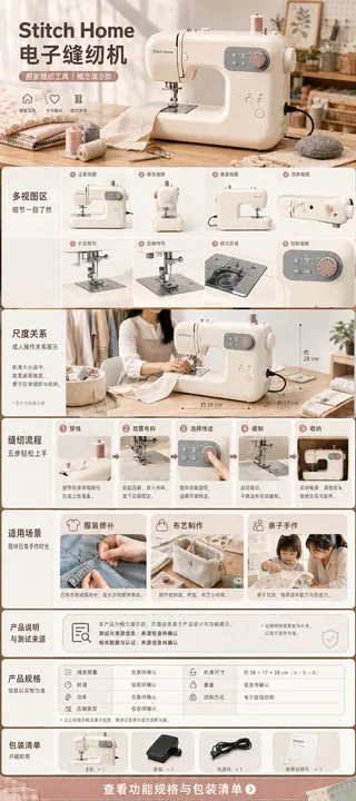Stitch Home 缝纫机极简详情页设计