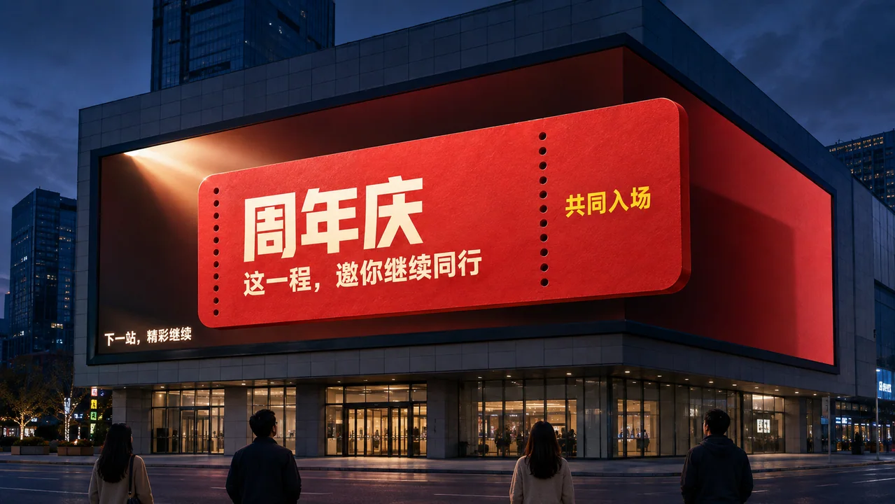 城市商场裸眼3D巨幕红色周年庆入场券