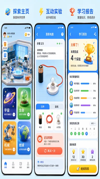 3D微缩世界风格儿童科学教育应用界面设计