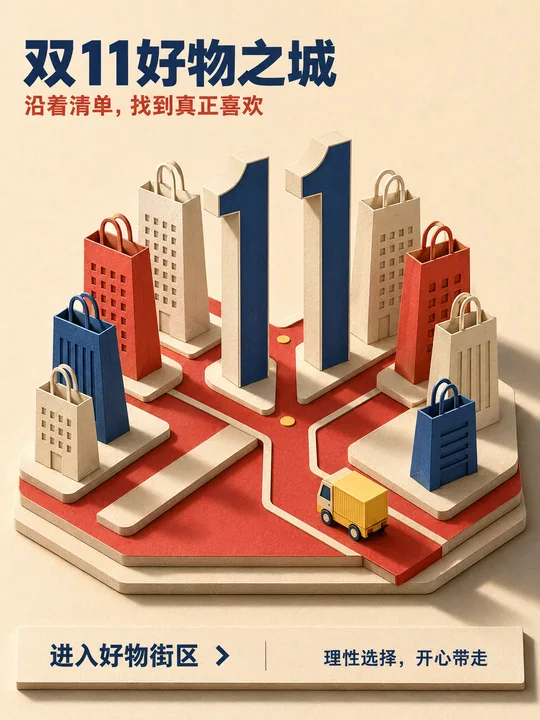 等距纸雕艺术双11购物好物之城海报