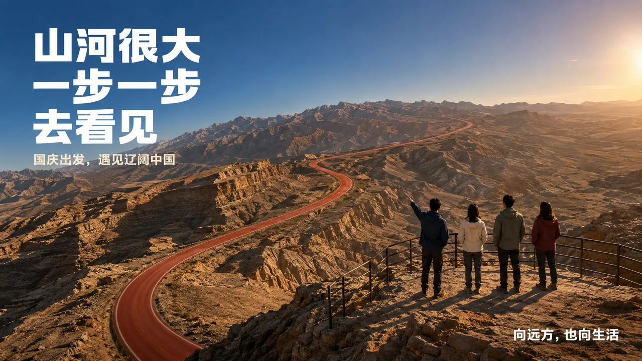 晨光照耀下的西北朱红公路与赭石山脊