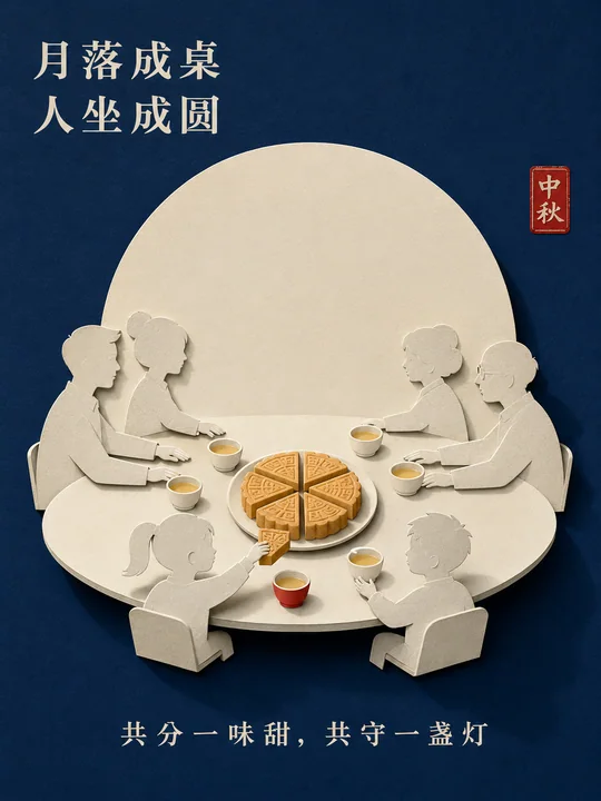 纸雕月落成席：中秋团圆意象海报