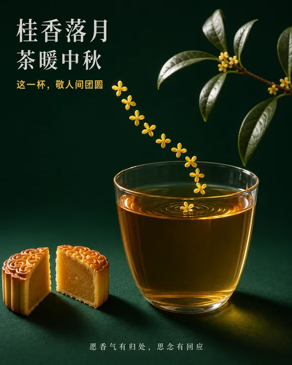 桂香落月:中秋茶饮感官意境海报
