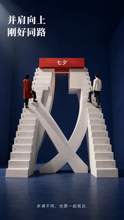 并肩抵达七夕汉字建筑艺术海报