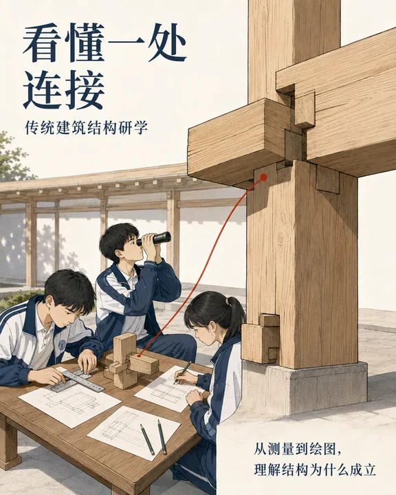 榫卯之美:传统木构建筑测绘研学海报