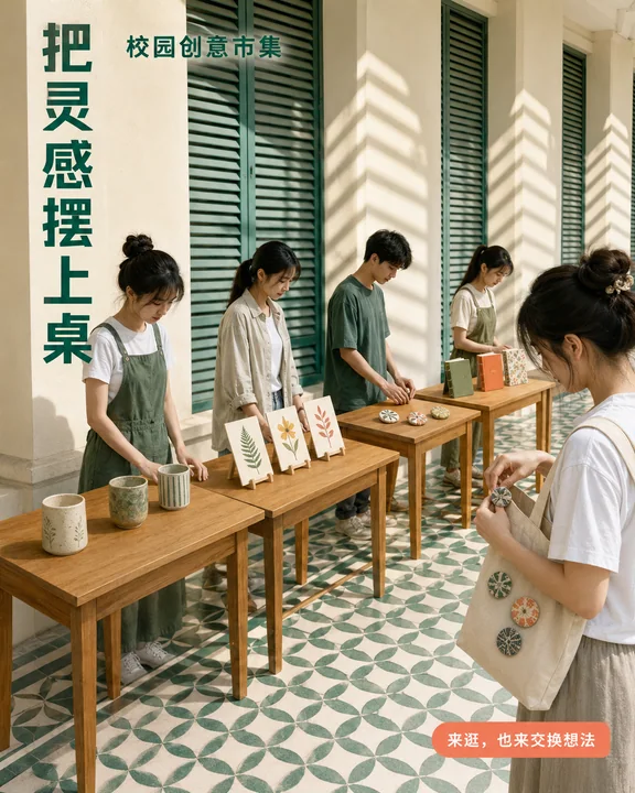 岭南骑楼阳光校园市集海报
