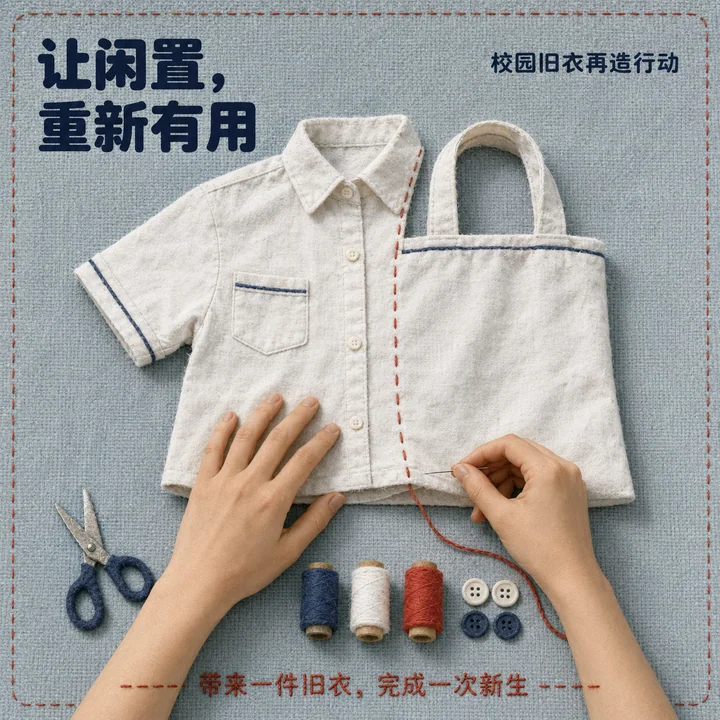羊毛毡织物拼布:旧校服改造公益海报