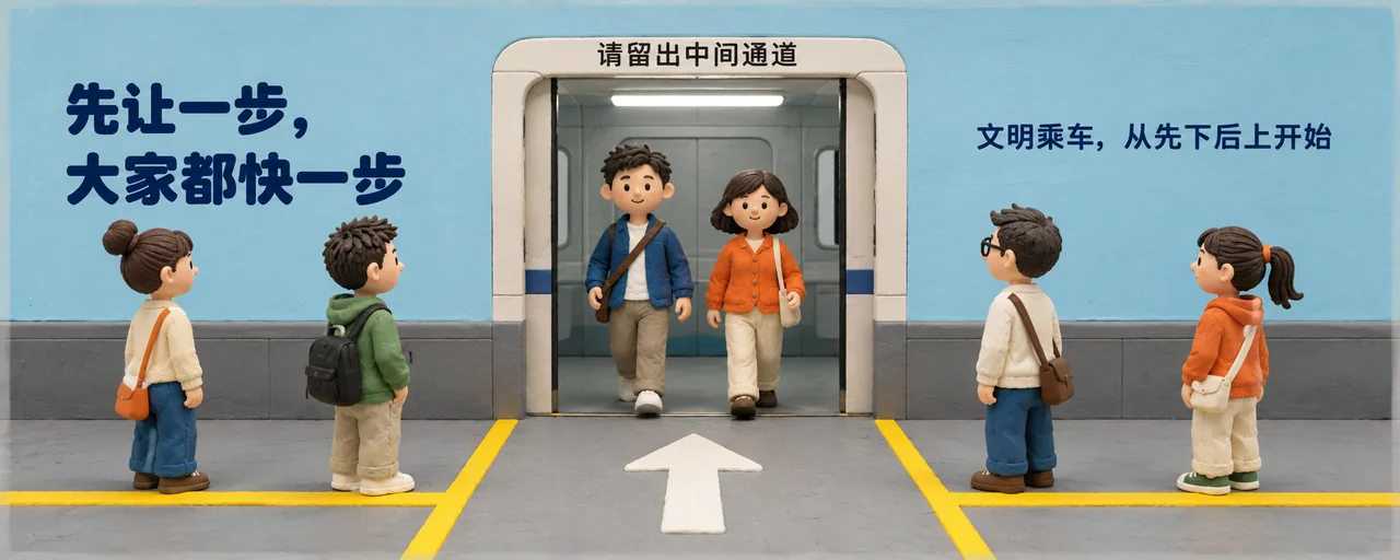 趣味黏土定格动画风地铁文明乘车海报