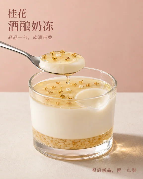 桂花酒酿奶冻海报:轻盈剔透的餐后治愈