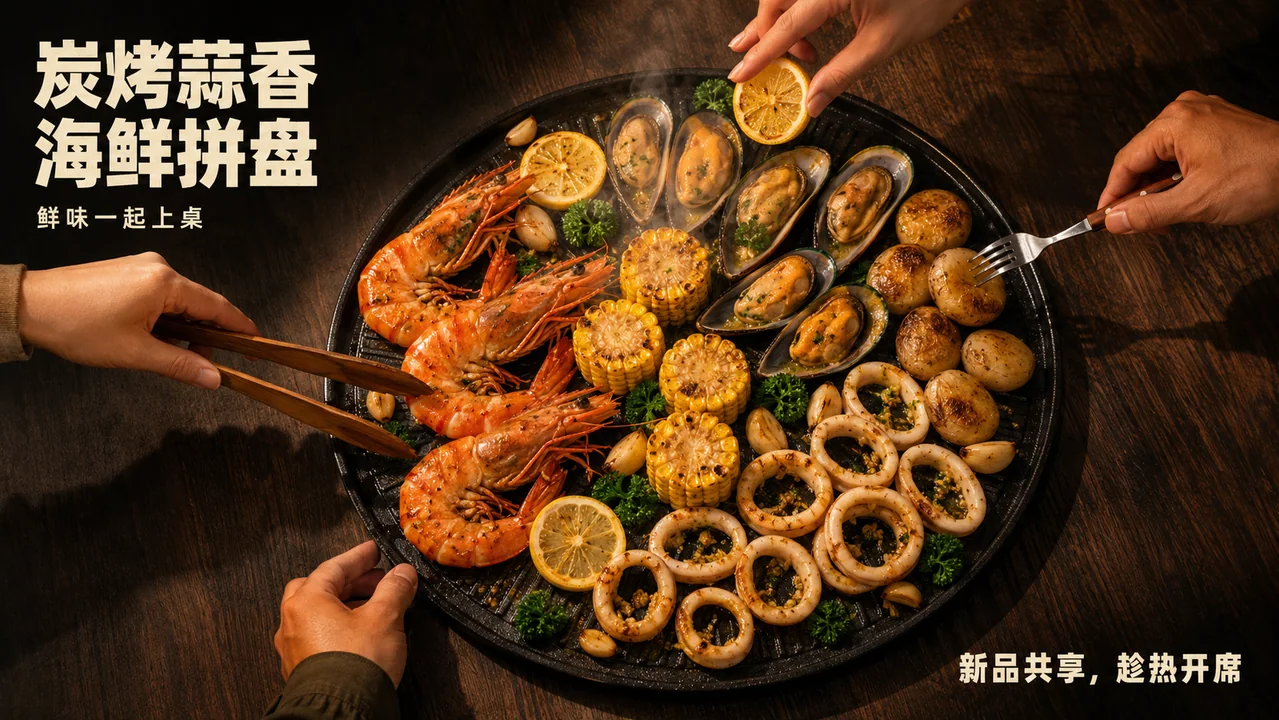炭烤蒜香海鲜拼盘新品分享海报