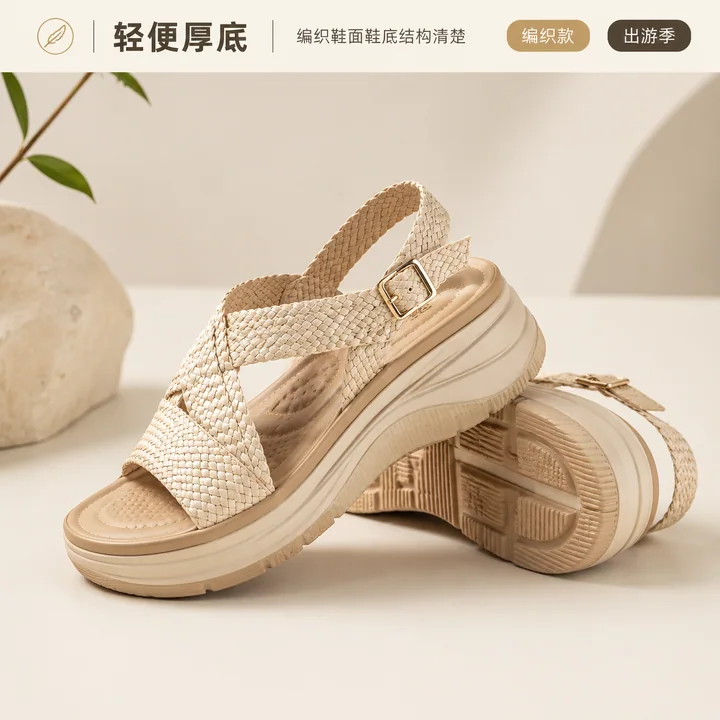 夏日出游编织厚底凉鞋主图