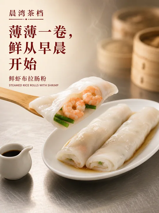 晨湾茶档鲜虾布拉肠粉商业海报