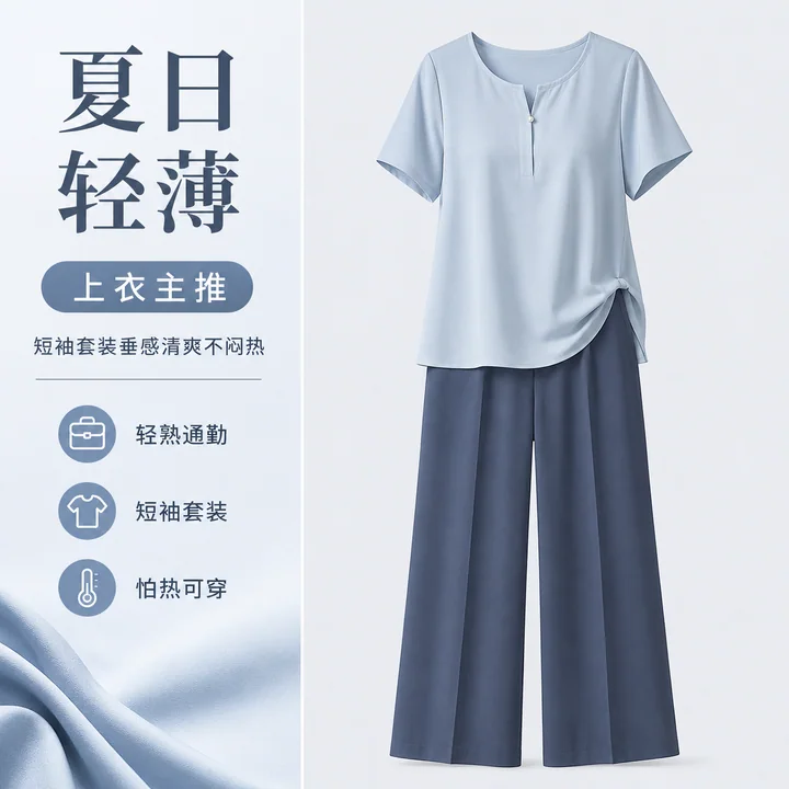夏日轻盈通勤短袖套装搜索主图