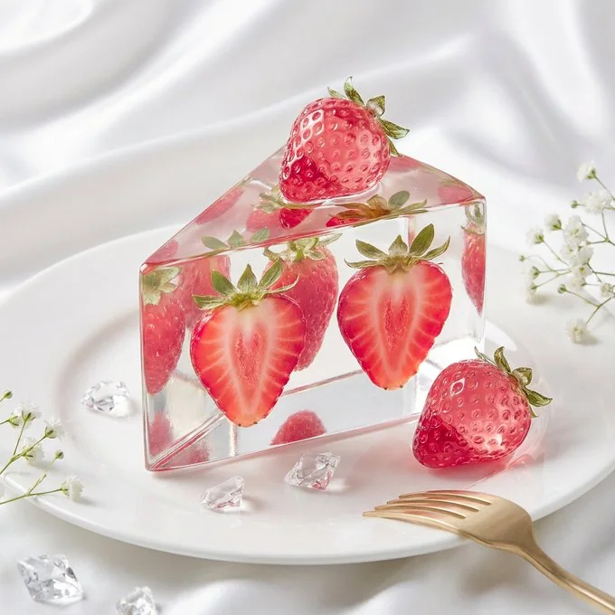 Prisme en cristal, gâteau à l'arôme d'orange, photo de mode