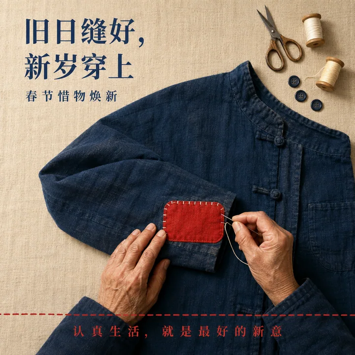 旧衣焕新缝补岁月温情春节海报
