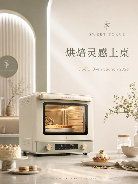 极简主义陶瓷釉面烘焙烤箱品牌海报