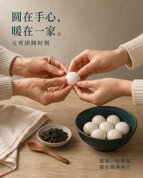圆在手心暖在一家元宵情感海报