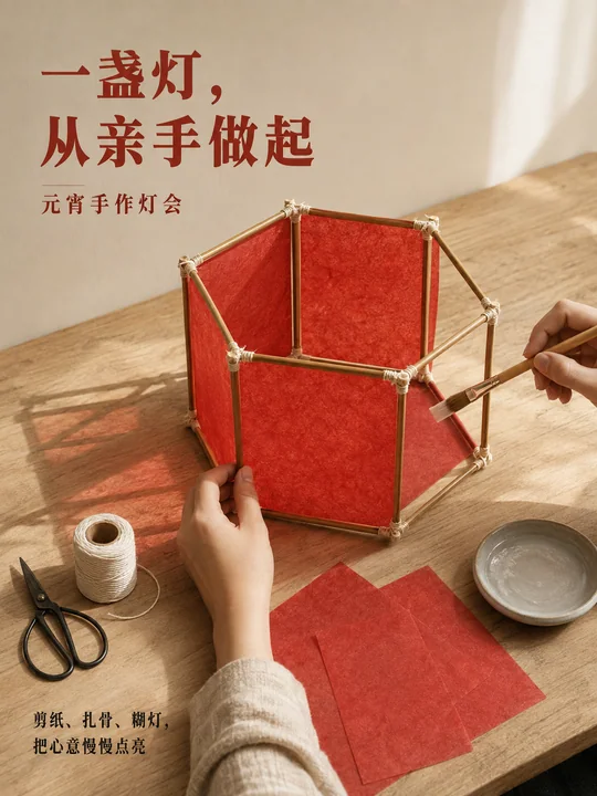 匠心手作元宵纸灯笼制作过程海报