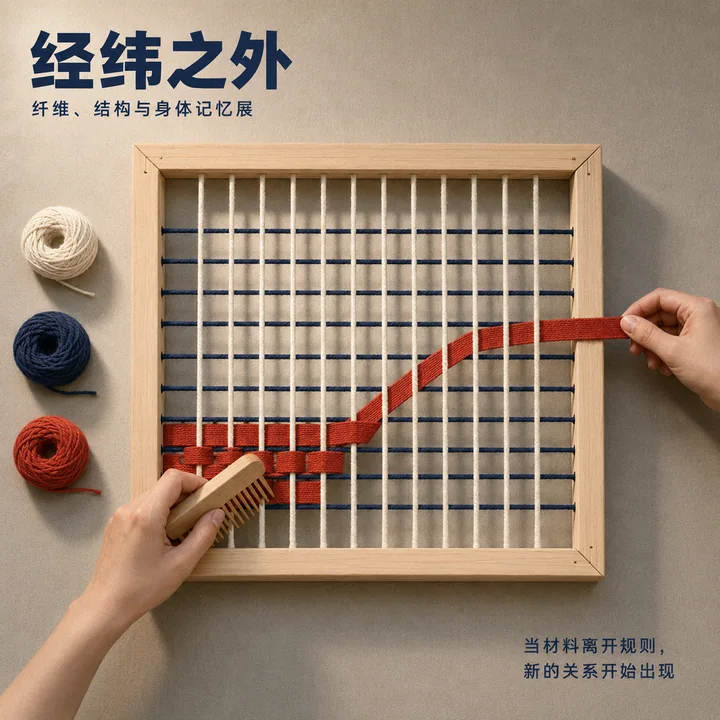 经纬之外:纤维艺术展极简主义构图海报