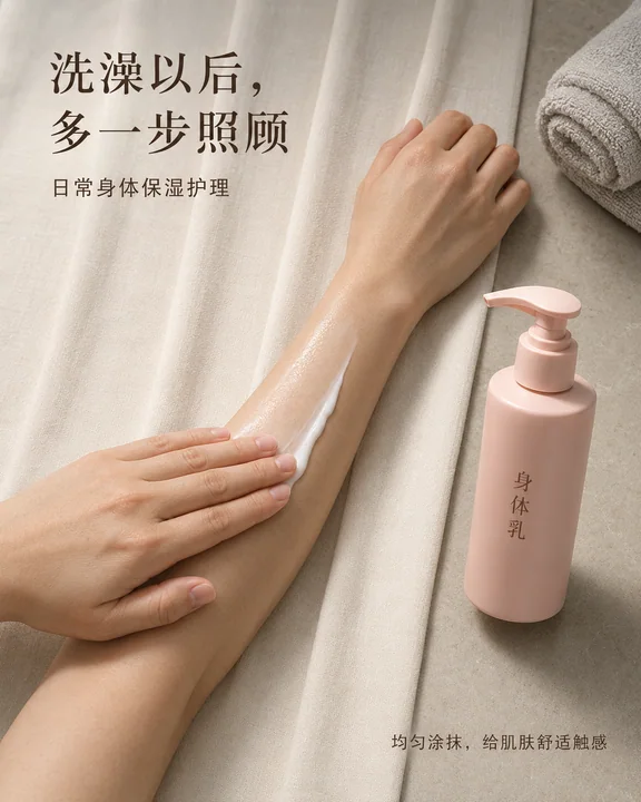 极简主义身体乳护理微距海报