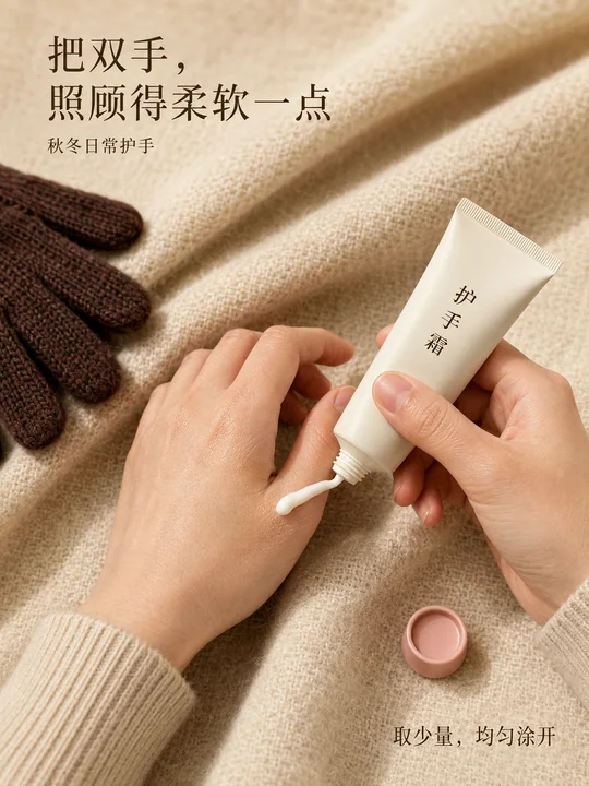 暖冬燕麦色柔光护手霜微距海报