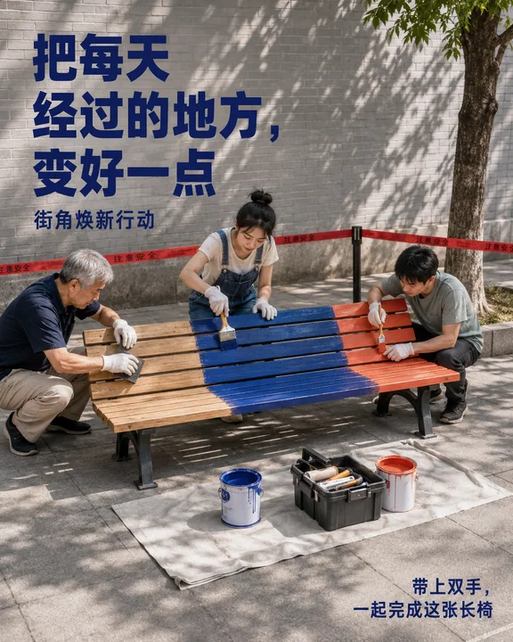 街角居民合力焕新长椅行动海报
