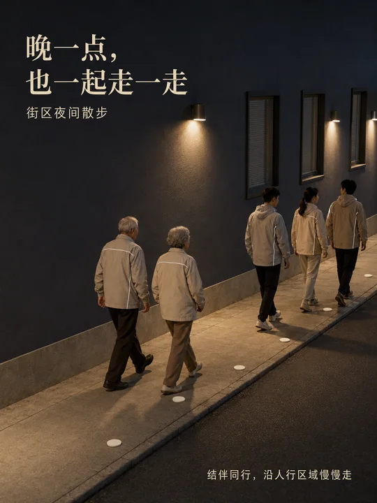 寂静街区晚八点的温暖散步海报