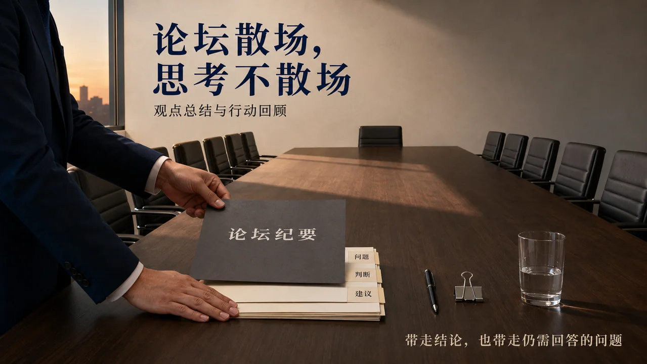 论坛散场思考延续：深木色会议室总结海报