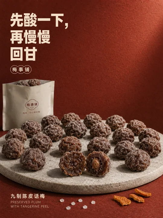 梅事铺九制话梅微距质感品牌海报