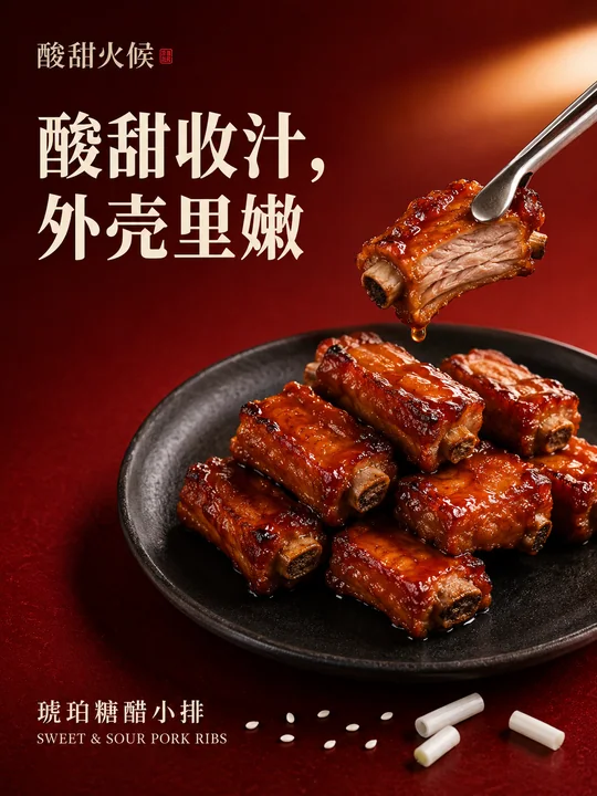 琥珀流光酸甜火候中式餐饮海报