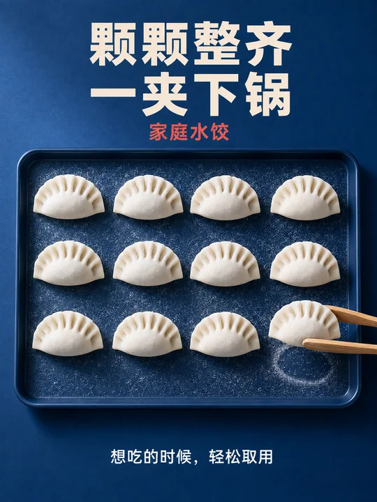 颗颗整齐一夹即得速冻水饺商业海报