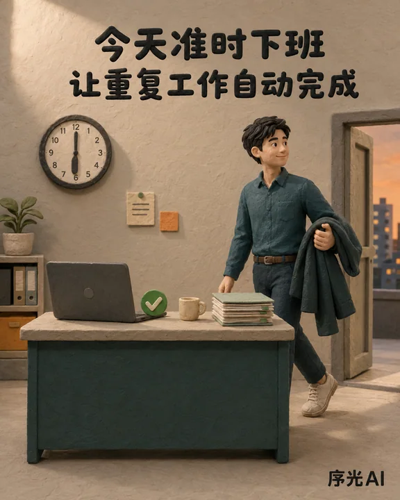 职场新青年准时下班黏土风商业插画
