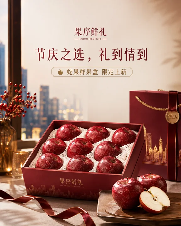 都市节庆感蛇果礼盒社媒封面视觉
