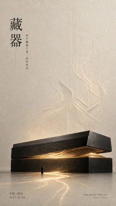 东方留白艺术装置海报生成提示词