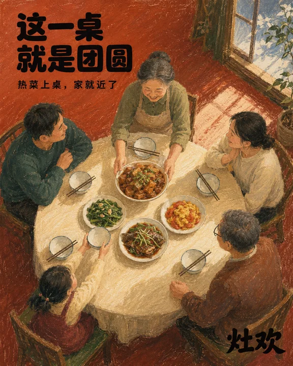 灶欢中秋暖心插画：热菜上桌即是团圆