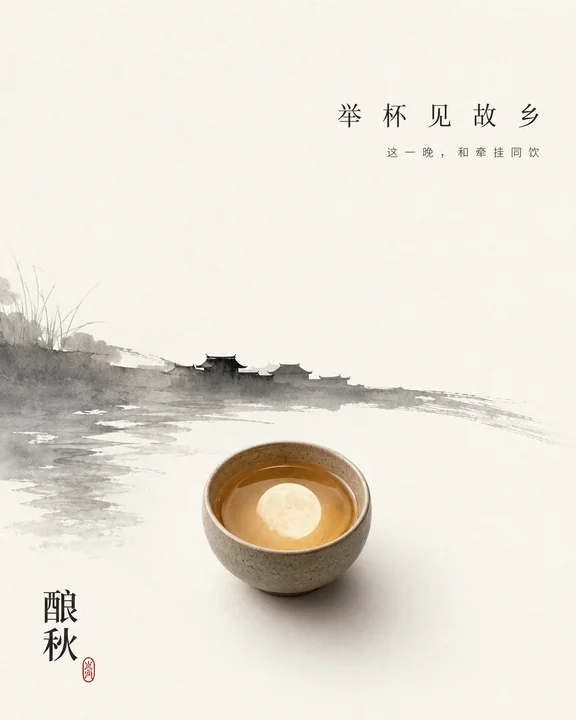 水墨留白意蕴酿秋中秋品牌插画