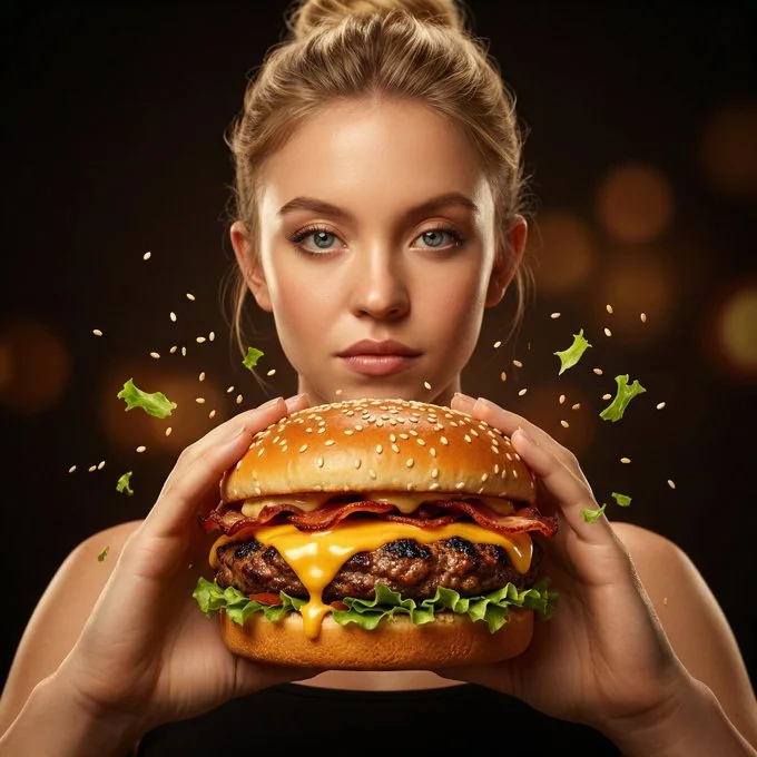 Hamburger au sésame suspendu tentation