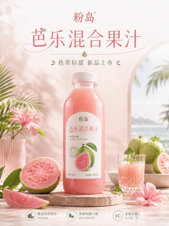 芭乐粉调热带轻甜果饮品牌视觉海报