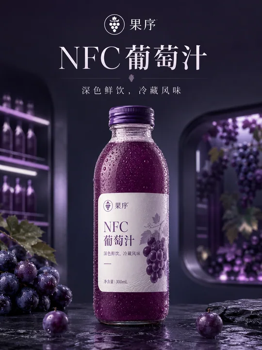 深色典藏级NFC葡萄汁品牌视觉海报