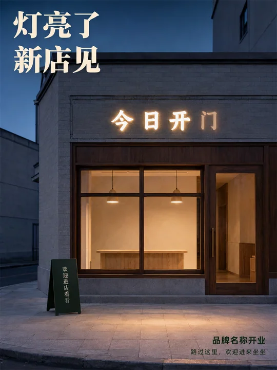 蓝调时刻街角新店亮灯开业形象海报