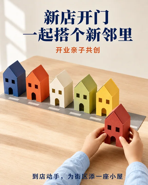新店开业亲子共创街区纸艺海报