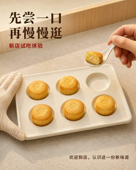 极简餐饮开业海报:先尝一口再识新店