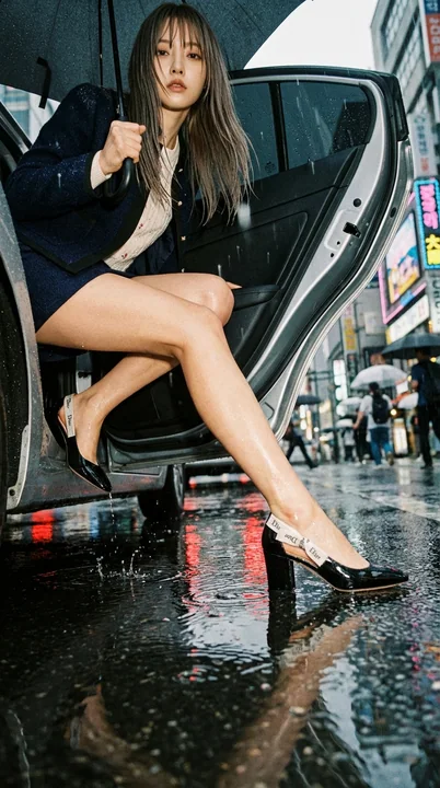 雨の夜、長腿のストリートショットビッグピクチャーズ