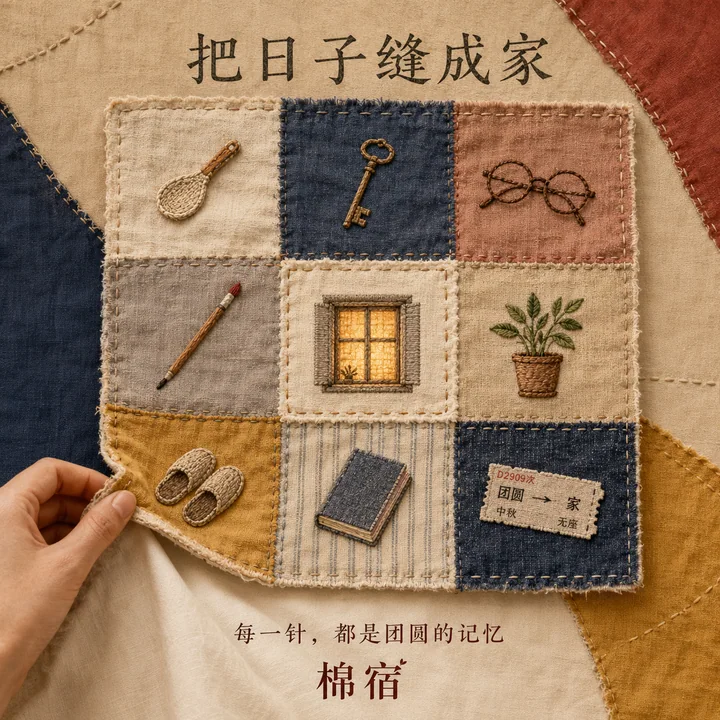 棉宿中秋拼贴插画:把日子缝成一个家