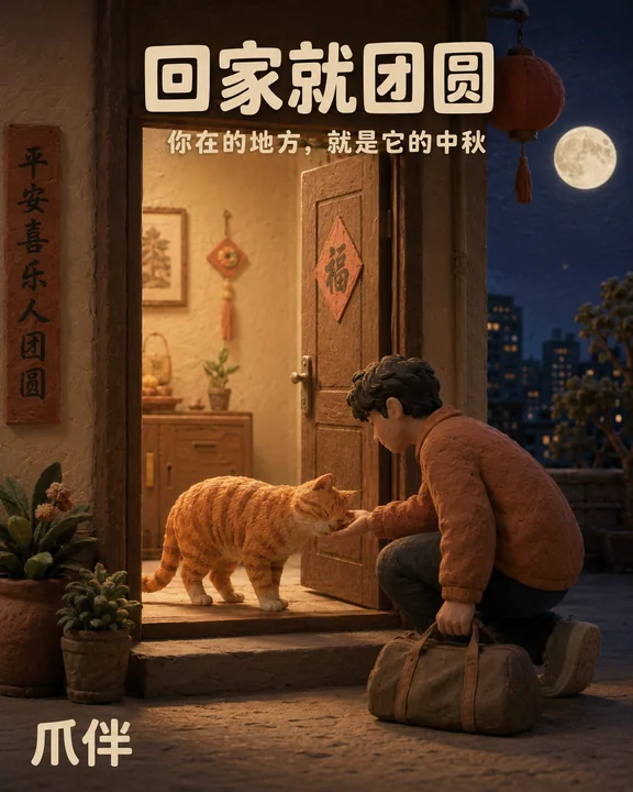 黏土风中秋宠物品牌商业插画