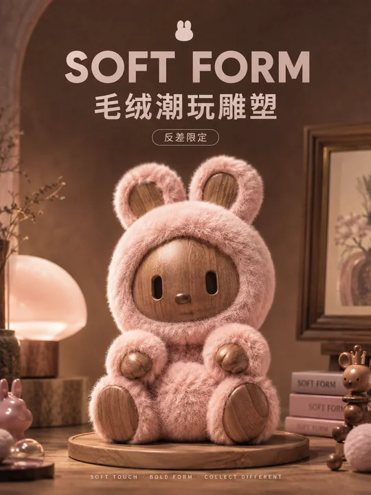软萌潮玩雕塑品牌新品发布竖版视觉海报