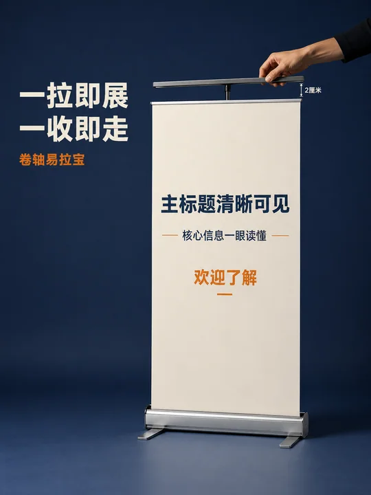 极简深蓝商务易拉宝:一拉即展的工业美学
