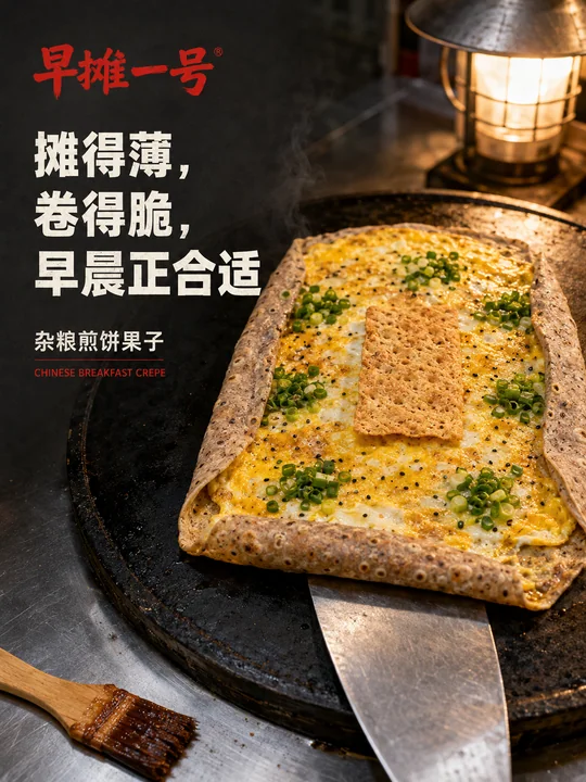 早摊一号:薄脆杂粮煎饼果子商业海报